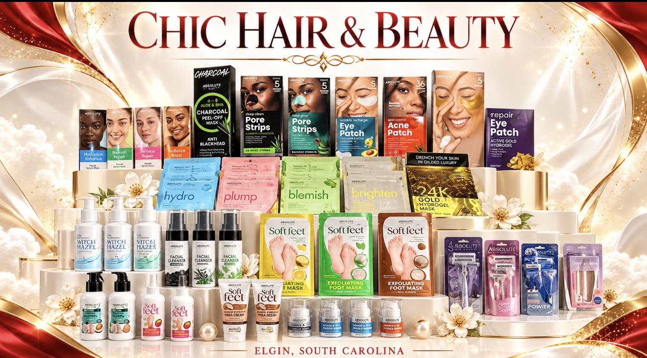 Facial masks, cleansers, eye patches and foot care at Chic Hair and Beauty